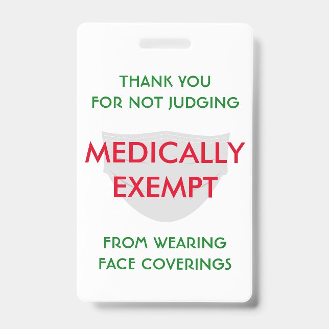 Badge Masque Visage Blanc Médicalement Exempté (Front)