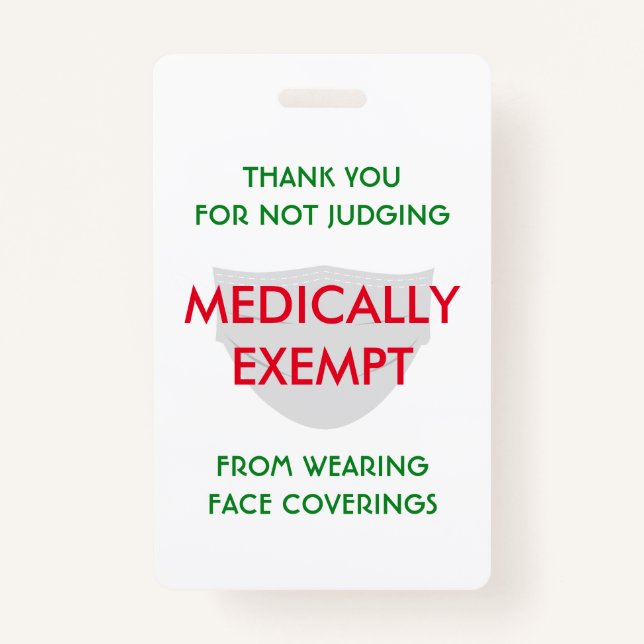 Badge Masque Visage Blanc Médicalement Exempté (Devant)