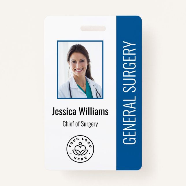 Badge MD Doctor Hospital Médicale Employé Photo ID bleu (Devant)