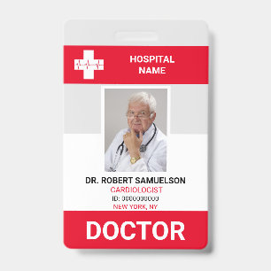 Badge MÉDECIN MÉDICALE INFIRMIÈRE MÉDECINE PHOTO rouge