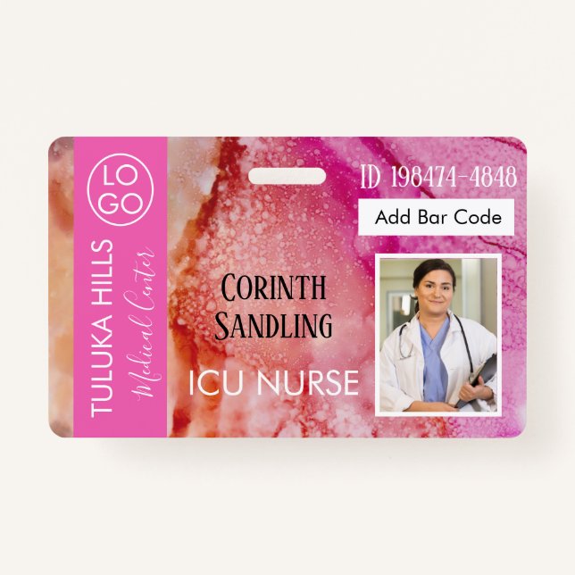 Badge Medica Photo ID Pretty Pink Mélange Encre (Devant)