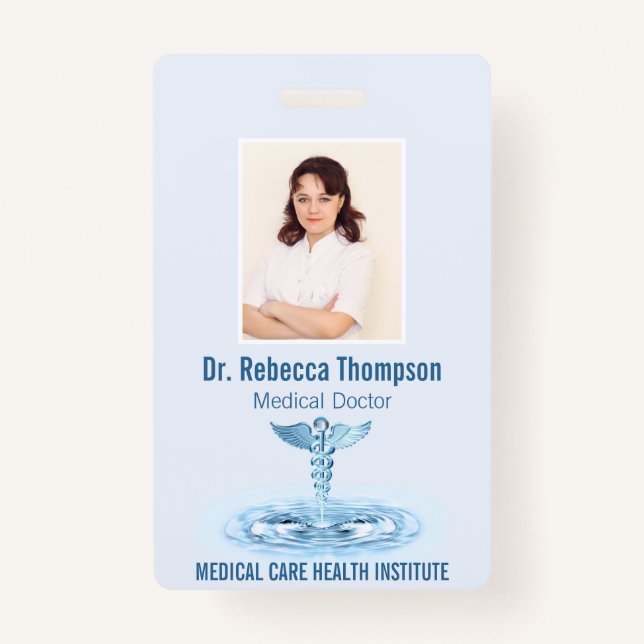 Badge Médicale Blue Caduceus Hermes Rod (Devant)