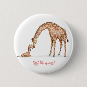 Badge "Meilleure maman jamais" de girafe et veau