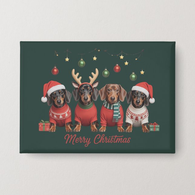 Badge Merry Christmas Santa Reindeer Dachshund Weiner  (Recto)