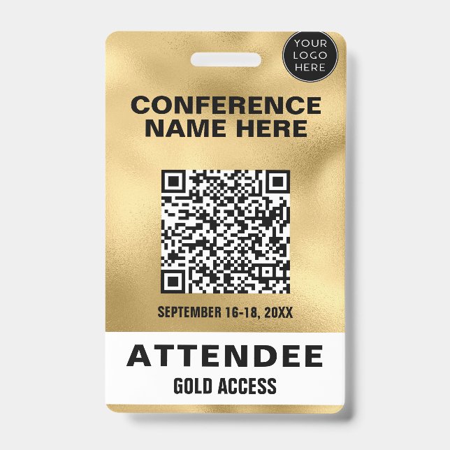 Badge Metallic Faux Gold Foil QR Code Conférence (Front)