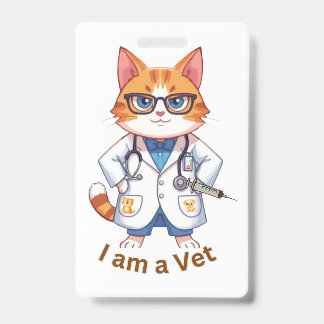 Badge Mignon Chat Vétérinaire "Je suis un Vétérinaire" D