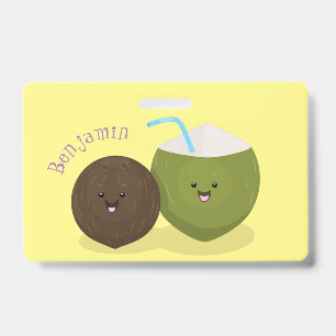 Badge Mignon illustration de noix de coco kawaii de dess