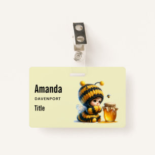 Badge Mignonne fille en costume d'abeille avec miel