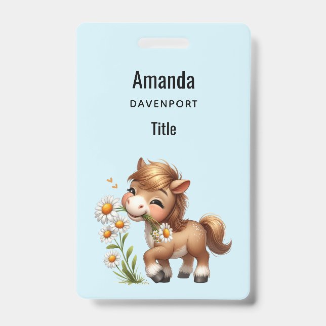 Badge Mignonne Pony Mange Manger Des Marguerites (Avant)