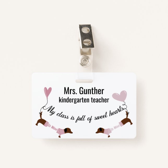 Badge Mignonne Valentines Enseignante (Devant avec clip)