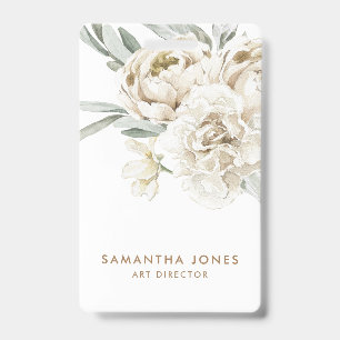 Badge Minimaliste Moderne Fleur d'eau Blanche de Pivoine