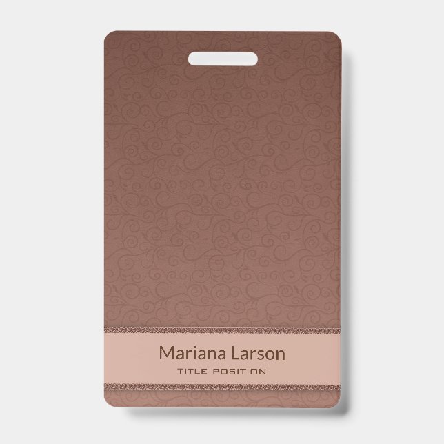 Badge Modèle Brown de Damas florales (Face)