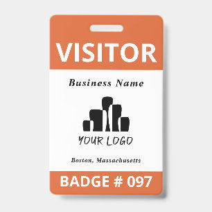Badge Modèle de logo de visiteur orange blanc épuré