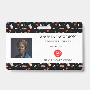 Badge Modèle de logo infirmière noir sur carte d'identit