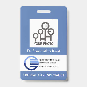 Badge Modèle de photo de boîte blanche bleue ID du perso