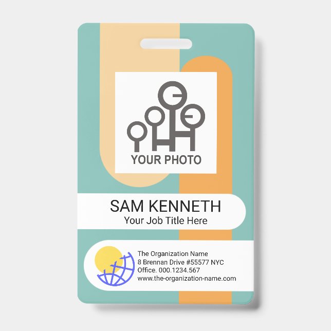 Badge Modèle de photo d'employé à rayures verticales sim (Avant)