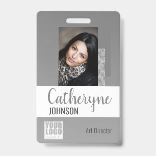 Badge Modèle de photo d'identité à code-barres avec logo