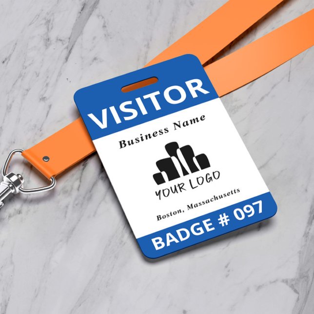 Badge Modèle du logo du visiteur bleu double face (Créateur téléchargé)