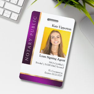 Badge Modèle Notaire Purple & Gold pour ID