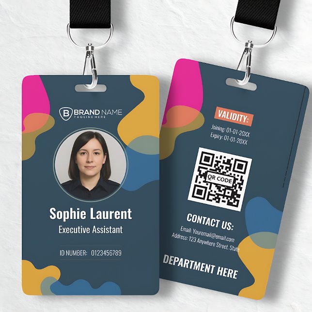 Badge Modern Abstract Shapes Blue Professional Photo ID  (Modern Abstract Shapes Blue Professional Photo ID Badge)