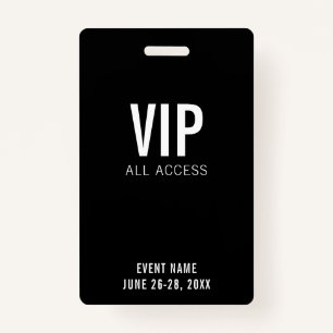 Badge Modern Black VIP All Access QR Code, événement