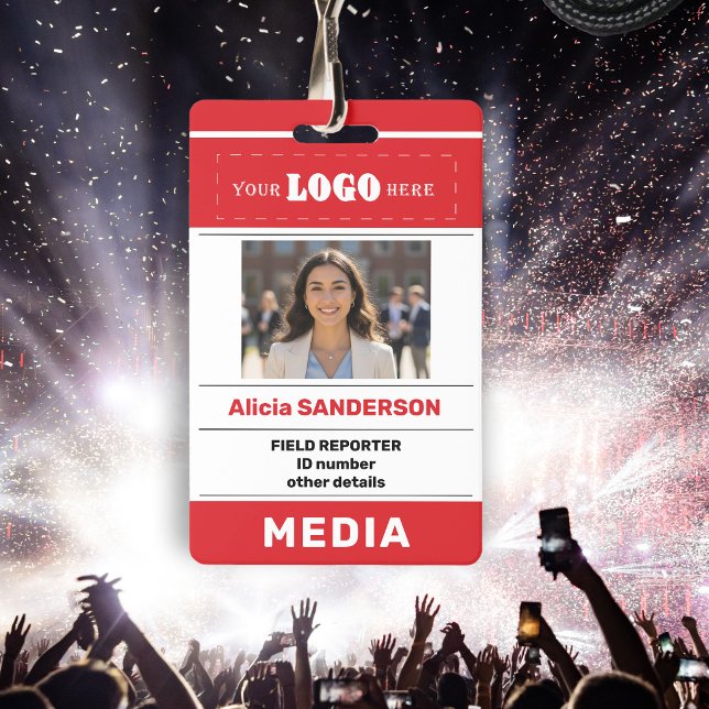 Badge Modern media press custom logo photo red ID (Créateur téléchargé)