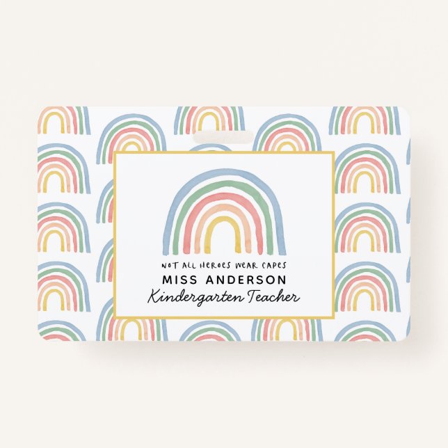 Badge Moderne aquarelle arc-en-ciel professeur merci cad (Devant)