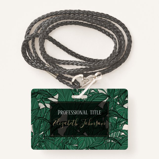 Badge Moderne feuillage vert plante Design botanique (Devant avec lanière)