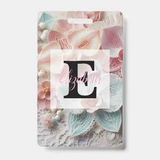 Badge Monogram lace floral pink pastel orchid flowers 