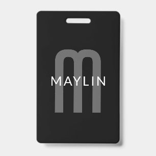 Badge Monogramme de nom de style moderne   Noir Gris Bla