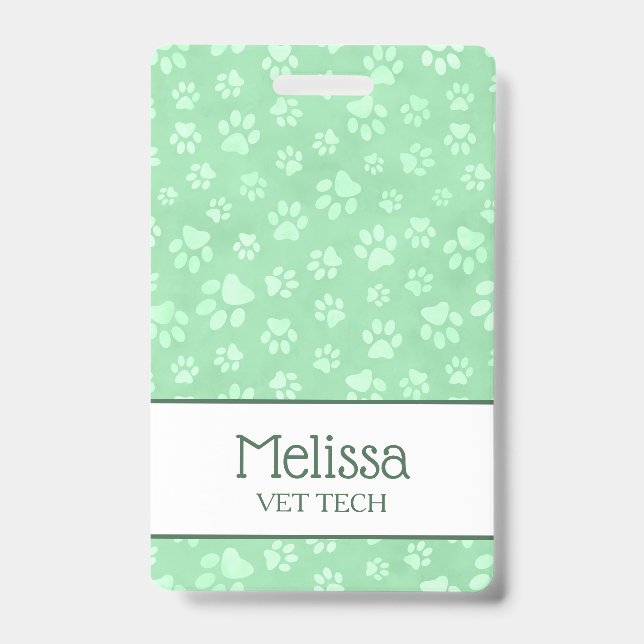 Badge Monogramme Empreinte de Patte d'Animal Vert Clair  (Avant)