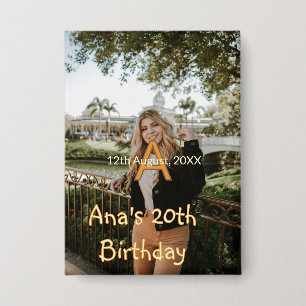 Badge Monogramme photo joyeux 20e anniversaire orange gr