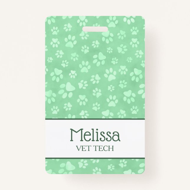 Badge Monogramme vert clair et Empreinte de patte animal (Devant)