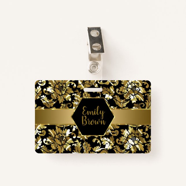 Badge Motif Damas Noir Et Or (Devant avec clip)