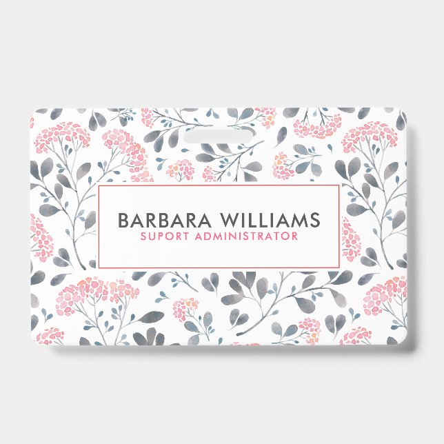 Badge Motif de fleurs rose et gris d'aquarelles (Avant)