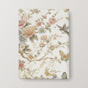 Badge Motif floral chinois vintage avec colibri