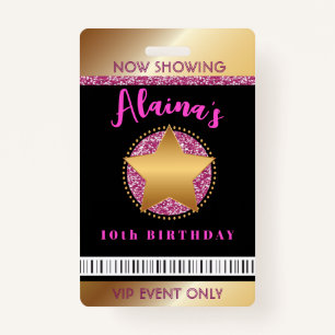 Badge MOVIE STAR HOLLYWOOD BROADWAY Birthday VIP Pass Ba