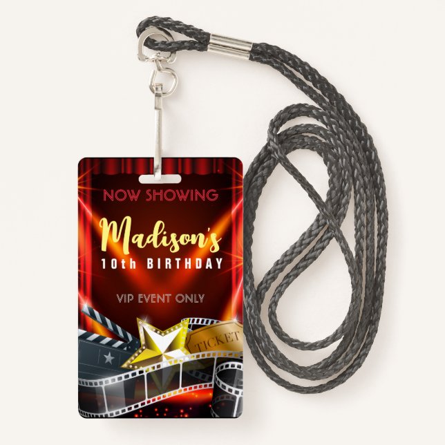Badge MOVIE STAR HOLLYWOOD BROADWAY Birthday VIP Pass Ba (Devant avec lanière)