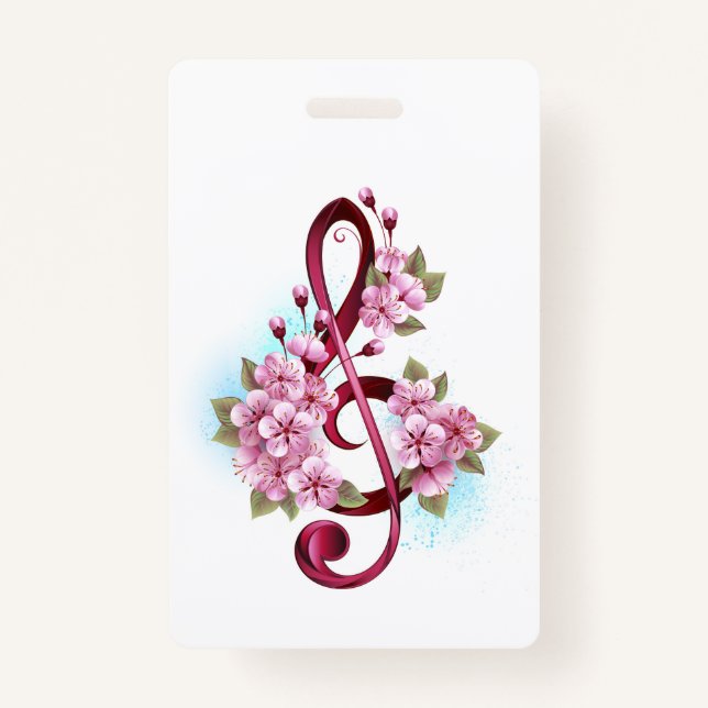 Badge Musical treble clef notes with sakura flowers (Devant)