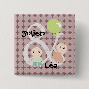 Badge naissance jumeaux fille garcon ballon 03
