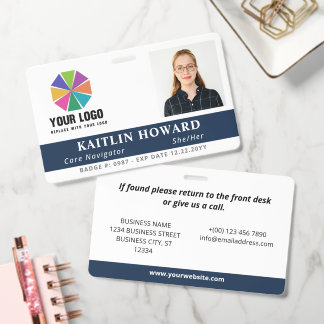 Badge Navy Blue with Logo Photo Pronouns Employee ID