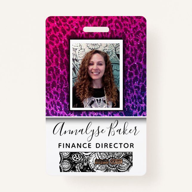 Badge Neon Cheetah Parties scintillant Employé Infirmièr (Devant)