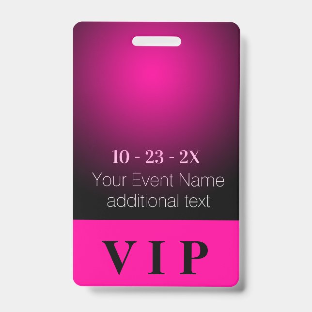 Badge Néon Rose et Noir Dégradé Événement VIP (Avant)
