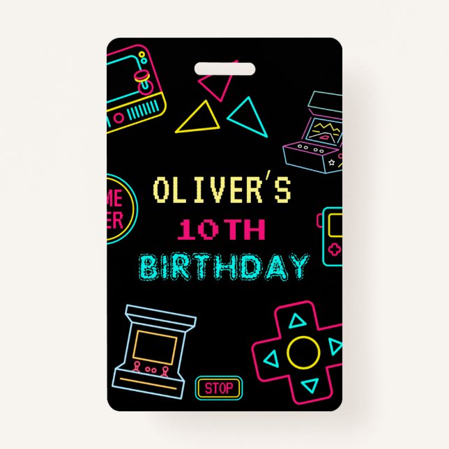 Badge Neon Toute année jeux vidéo arcade anniversaire (Devant)