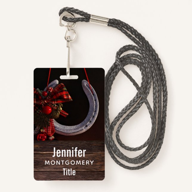 Badge Noël équestre pendre en fer à cheval Photo (Devant avec lanière)