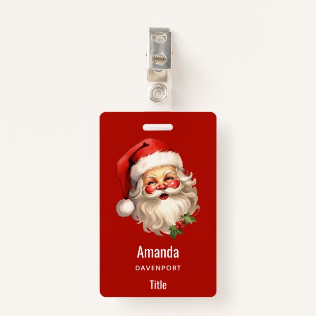 Badge Noël rétro Holly Jolly Santa Claus (Devant avec clip)