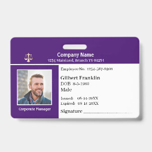 Badge Nom Code à Barres Logo Photo Employé Personn