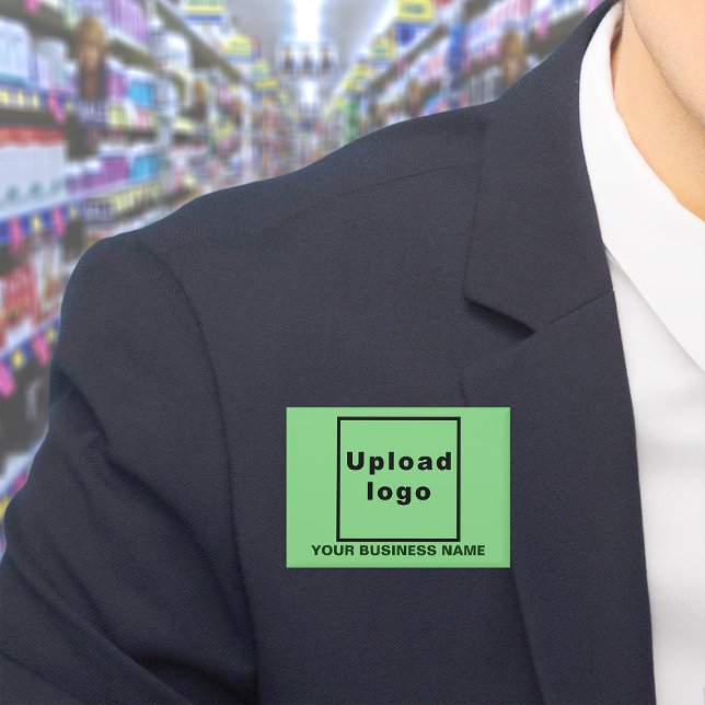 Badge Nom commercial et logo sur le rectangle vert clair (Business name and logo on light green rectangle button)