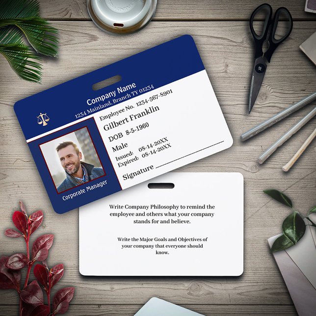 Badge Nom de la photo de l'employé Logo de l'entreprise  (Employee Photo Name Business Logo Custom Badge is great for your employees to be identified.)