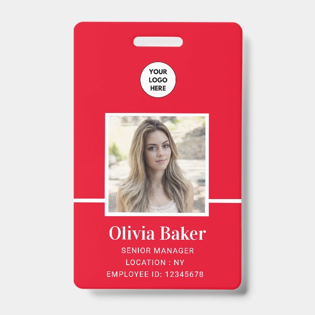 Badge Nom de la société moderne Red Titre Code photo emp (Front)